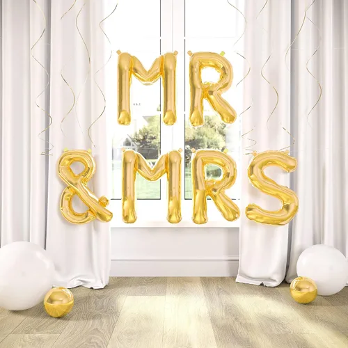 Miniatura 5 de HOUSE OF PARTY Mr & Mrs Balloons - Letras doradas de 16 pulgadas, papel de aluminio y Mylar para novia, despedida de soltera y fiestas de compromiso