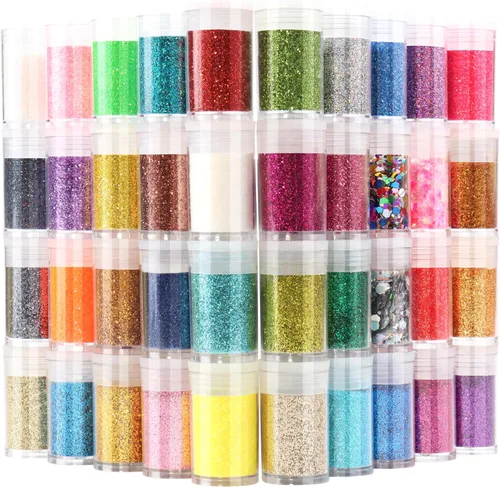 Miniatura 7 de Brillantina holográfica para manualidades, mezcla gruesa y fina, juego de 40 colores, cosmética para rostro, ojos, cabello, cuerpo, arte de uñas
