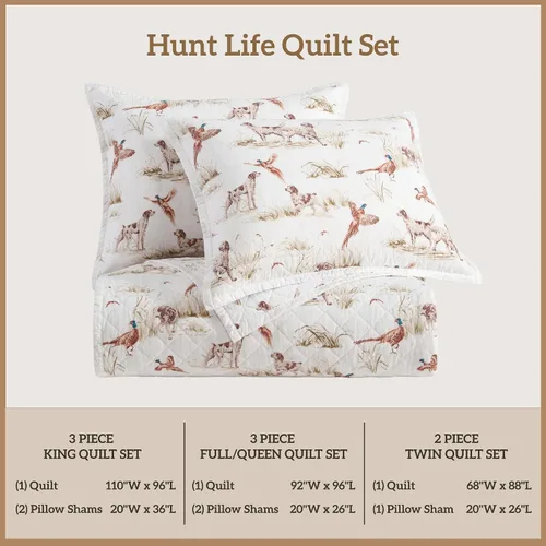 Miniatura 8 de Paseo Road Hunt Life - Juego de edredón de algodón de 2 piezas con fundas de almohada, juego de edredón reversible de faisán blanco y marrón