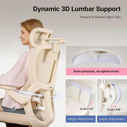 Miniatura 3 de HINOMI Q2 Silla de oficina ergonómica con soporte lumbar y reposacabezas ajustable, asiento de cojín con brazos abatibles, asiento reclinable