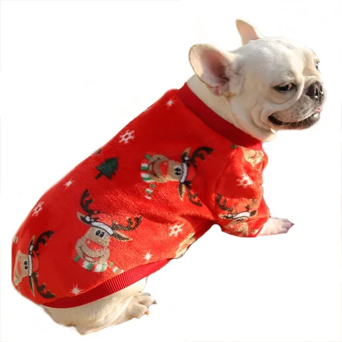 Ropa para perros, pijamas de Navidad para perros, ropa de bulldog francés, abrigos cálidos con patrón de ciervos para cachorros, perros pequeños y