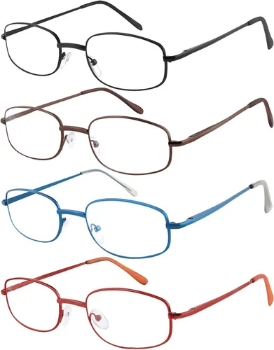 EFE Lentes de lectura con marco de alambre de metal para hombres y mujeres, lentes ligeros con bisagra de resorte 1.0, paquete de 4 unidades