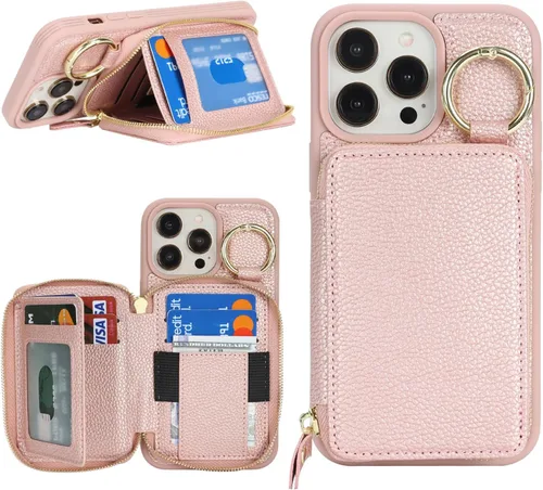 Miniatura 22 de Funda compatible con iPhone Air Wallet con tarjetero para iPhone Air, funda con cremallera y ranura para mujer, 5G de 6.5 pulgadas, color oro rosa