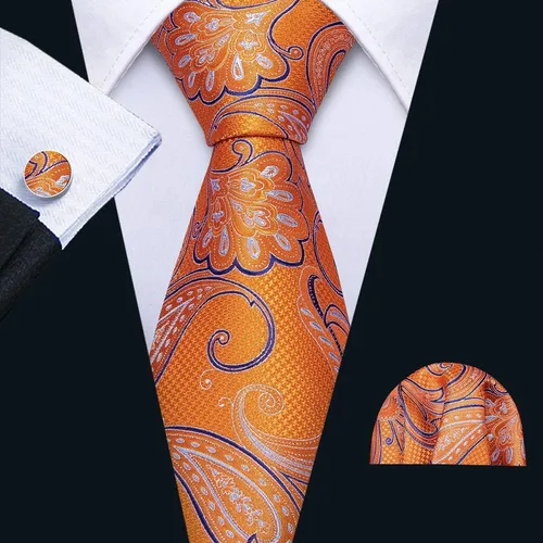 Miniatura 231 de Barry.Wang - Juego de corbata de seda para hombre, diseño de cachemira, pañuelo y gemelos de bolsillo