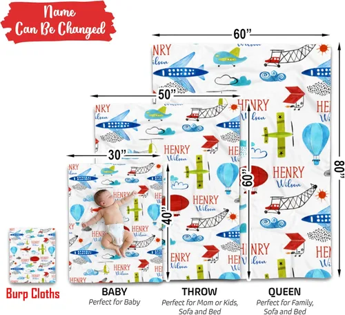 Miniatura 9 de Manta de bebé de avión personalizada, manta de bebé con nombre, manta de bebé con nombre, manta de bebé niño, manta de bebé con monograma, manta