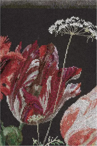 Miniatura 2 de Thea Gouverneur - Kit de punto de cruz contado - Naturaleza muerta con flores en un jarrón de vidrio - 2 - Aida Black - 14 unidades - para adultos