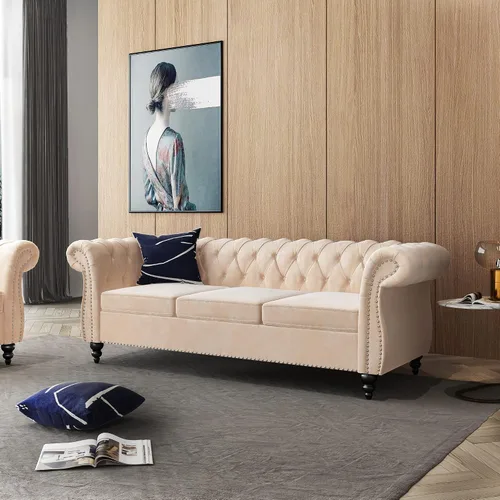 Miniatura 5 de ORRD - Sofá Chesterfield de Terciopelo, Sofá Moderno de Terciopelo con 3 Asientos con Brazos Enrollados y Clavos para Sala de Estar, Dormitorio