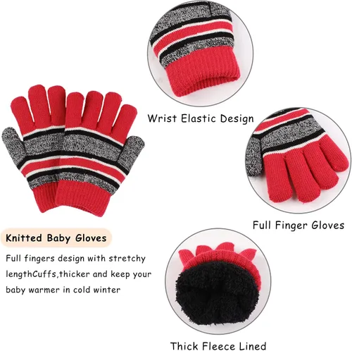 Miniatura 4 de Conjunto de guantes de bufanda de invierno para niños, gorro de punto con forro polar, guantes calentadores de cuello para niños y niñas de 3 a 8