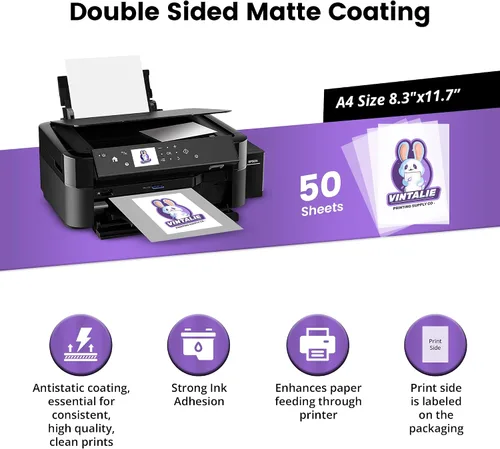 Miniatura 2 de Película de transferencia DTF A4: 50 hojas de papel de transferencia de PET mate de doble cara de película DTF de alta calidad directamente a