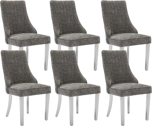 Miniatura 21 de Juego de 8 sillas de comedor, sillas de cocina con canales de lino con patas curvadas de madera maciza, silla de comedor tapizada de tela cómoda
