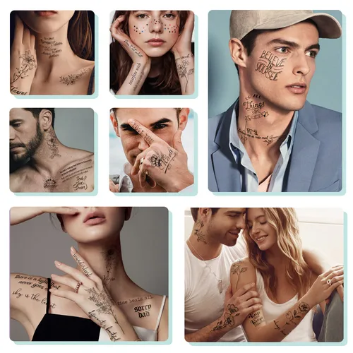 Miniatura 5 de Tatuaje temporal impermeable – 90 hojas de tatuajes falsos realistas, 52 hojas de calcomanías de tatuaje con palabras inspiradoras, 38 hojas