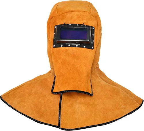 Máscara de soldadura de cuero, capucha de cuero con capucha de soldador, casco de soldador con lente de filtro de oscurecimiento automático, casco