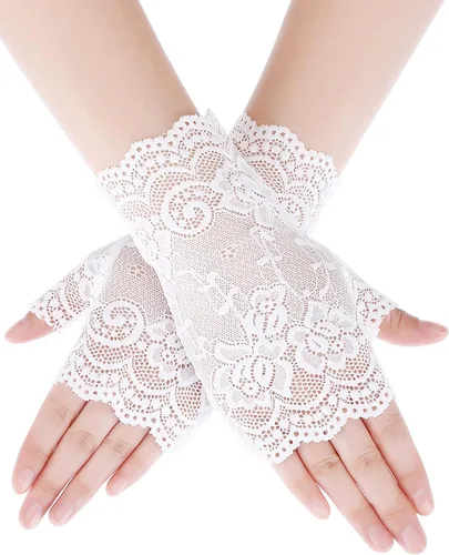 Women Short Lace Gloves Fingerless Lace Gloves Tea Party Gloves Sunblock Bridal Floral Gloves