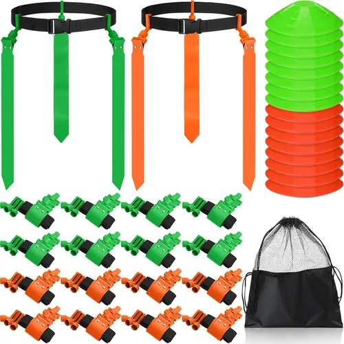 Miniatura 10 de Wettarn Cinturones de fútbol con bandera, ajustable, con bolsa de conos, para jóvenes, adultos, niños, equipo de entrenamiento de equipo deportivo