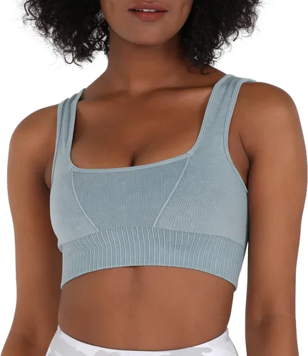 ODODOS Sujetador deportivo sin costuras con cuello cuadrado para mujer, camiseta sin mangas acanalada, casual, espalda baja