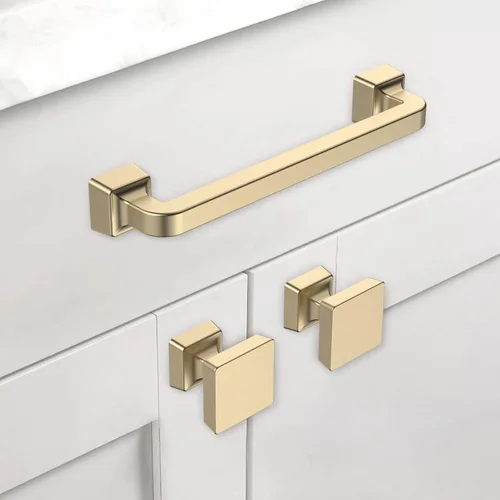 Miniatura 2 de Asidrama Paquete de 5 pomos de latón cepillado de 1-1/4 pulgadas para gabinetes de cocina, pomos dorados para aparadores y cajones, herrajes