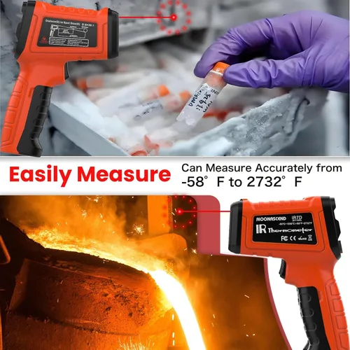 Miniatura 6 de Pistola termómetro infrarroja de -58 °F a 2732 °F, pistola de temperatura láser sin contacto 50:1 para cocinar, horno de pizza, reptil, plancha