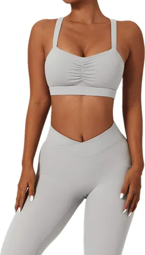 ABOCIW Conjuntos de entrenamiento para mujer, 2 piezas, cintura cruzada, leggings de cintura alta, tirantes deportivos, para ejercicio, gimnasio,