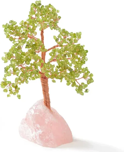 Miniatura 12 de KALIFANO Amatista natural prémium (414 piedras preciosas) Árbol de cristal de chakra con base de cuarzo rosa con propiedades curativas, árbol