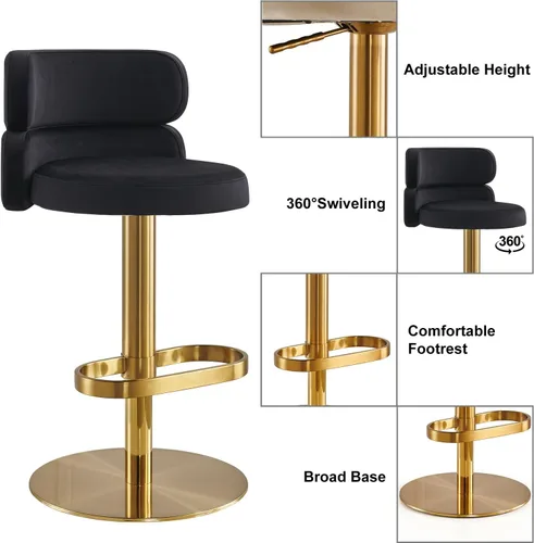Miniatura 4 de Taburetes de bar de terciopelo modernos giratorios de altura ajustable para encimera de cocina, taburetes de bar con reposapiés para sala de estar