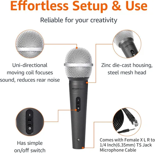 Miniatura 2 de Amazon Basics Micrófono dinámico: micrófono vocal profesional con cable para karaoke, podcasting, actuaciones en vivo