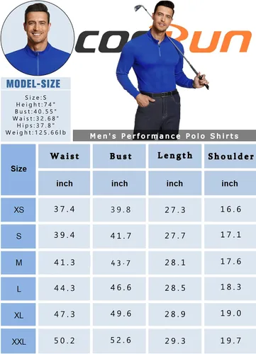 Miniatura 6 de COOrun Mens Polo Shirt Long Sleeve Outdoor Performance Tactical Long Sleeve Moisture-Wicking