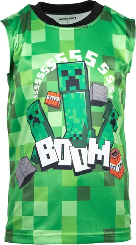Miniatura 7 de Minecraft Creeper - Conjunto de 3 piezas para niños pequeños, camiseta sin mangas, pantalones cortos de malla