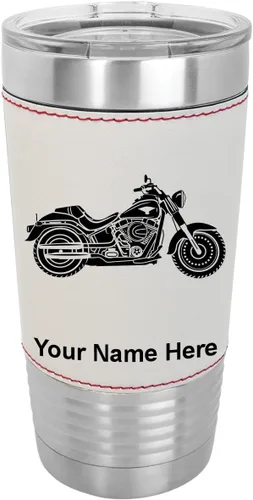 Miniatura 9 de LaserGram Vaso aislado al vacío de 20 onzas, motocicleta, grabado personalizado incluido (cuero sintético, rústico)
