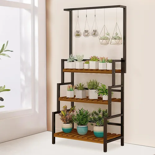 Miniatura 7 de Soporte colgante de 3 niveles para plantas interiores, estante de metal de 68 pulgadas de alto para múltiples plantas de interior, soporte grande