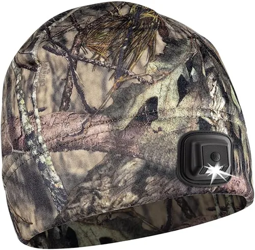 POWERCAP - Sombrero LED con luz de 150 lúmenes, forro polar recargable con faro incorporado brillante, impermeable, cálido, talla única Mossy Oak