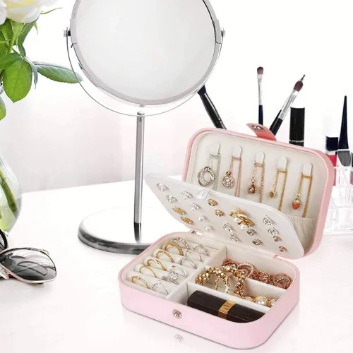 Miniatura 6 de Chelory Joyero pequeño para aretes anillos collares pulseras piel sintética portátil organizador de joyas de viaje para mujeres y niñas mini soporte