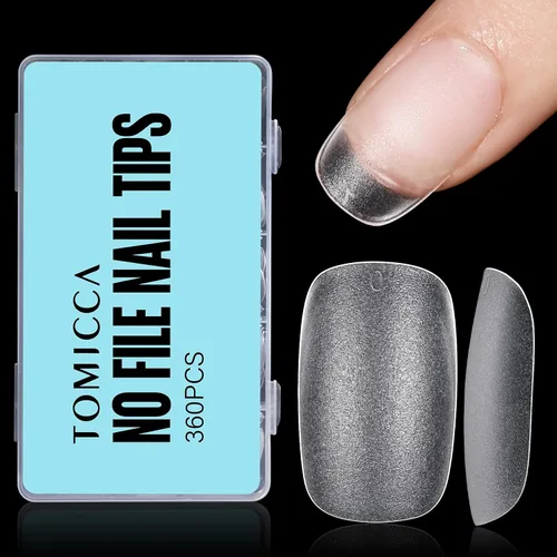 Miniatura 29 de TOMICCA Puntas de uñas extra cortas en forma de ataúd, 240 piezas de uñas postizas acrílicas de cobertura completa para manicura con extensión, 15