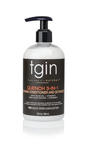 tgin Quench - Acondicionador y desenredante 3 en 1 para cabello rizado que limpia y suaviza, productos ligeros para el cabello rizado con manteca de