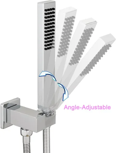 Miniatura 3 de Asyas Varita de ducha de mano de alta presión de latón cromado con conector de pared de codo ajustable, soporte de ducha y manguera de 59 pulgadas