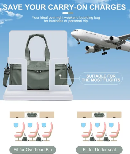 Miniatura 6 de Bolsa de gimnasio para mujer, bolsa de mano para fin de semana, bolsas de viaje para hombres con funda para carrito, A3-Verde ejército, Campañas