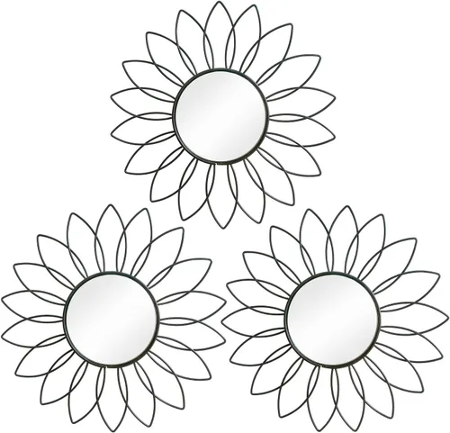 Miniatura 41 de Paquete de 3 espejos metálicos para pared, con diseño de rayos de sol, para decoración del hogar, arte decorativo para colgar en la pared para sala