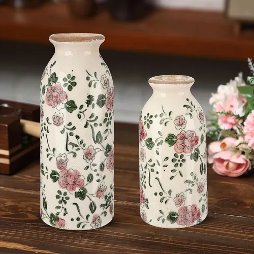 2 piezas de jarrones pequeños de cerámica, jarrones rústicos de granja, jarrones boho, decoración del hogar para tu cocina, dormitorio, oficina,
