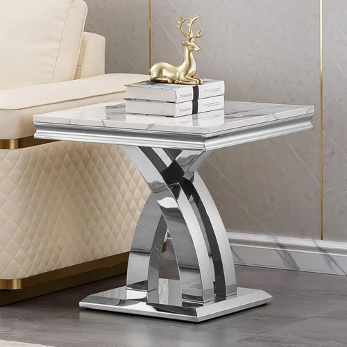 Miniatura 9 de Mesa de centro de mármol negro Henf de lujo, mesa auxiliar rectangular de mármol sintético de imitación con base de acero inoxidable dorado
