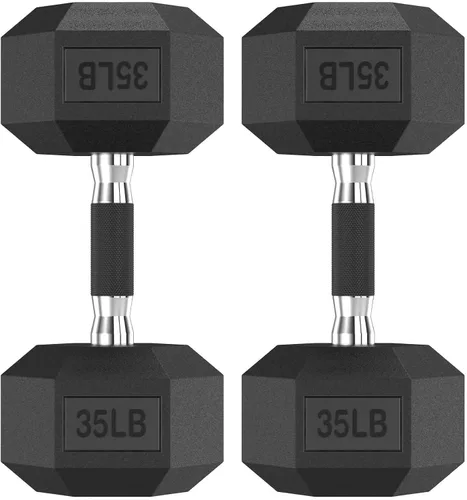 Miniatura 22 de HANDBODE Juego de 2 mancuernas hexagonales de 2.5 a 65 libras con revestimiento de goma, mancuernas para ejercicio y fitness, peso de mano