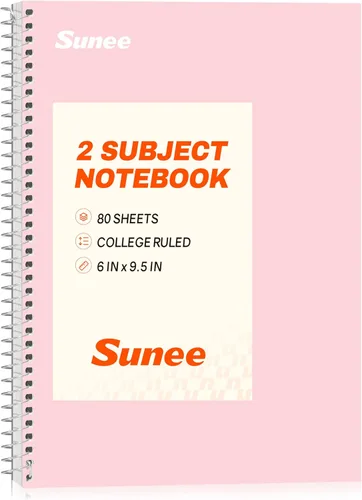 Miniatura 12 de SUNEE Spiral Notebook, 2-Subject, College Ruled Paper, 6" x 9-1/2", 80 Sheets, Spiral Notebooks for School, Black