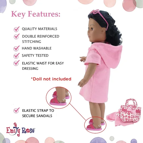 Miniatura 8 de Emily Rose Conjunto de traje de baño de muñeca de 18 pulgadas, traje de baño tankini de 7 piezas con cubierta con capucha, toalla, lentes de sol