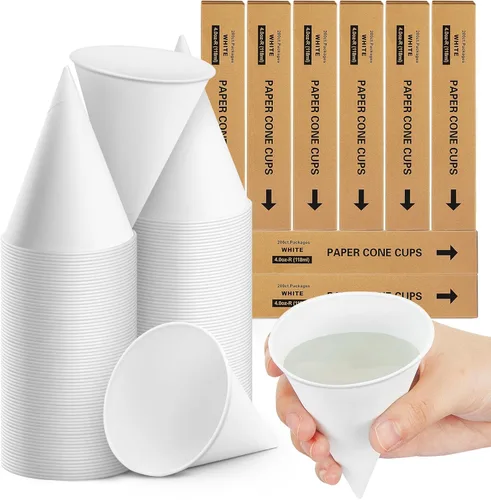 Miniatura 18 de Roshtia 800 tazas de cono de papel gruesas desechables para hielo afeitado, dispensador de enfriador de agua para granizados, color blanco