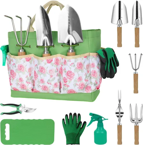 Miniatura 8 de LeMotech Juego de herramientas de jardín, kit de 3 piezas de acero inoxidable resistente que incluye pala, transplantadora, cultivador, herramientas