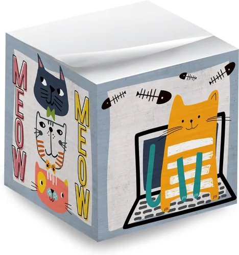 Whimsical Cats - Cubo de notas adhesivas para gatos, 600 hojas, bloque de notas de 2.75 pulgadas impreso en 4 lados, diseño felino diferente en cada