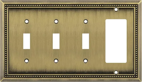 Miniatura 102 de Henne Bery Sunken Pearls - Placa de pared decorativa resistente para interruptor, cubierta para tomacorrientes (doble dúplex, níquel satinado)