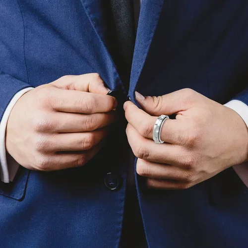 Miniatura 3 de Anillos para la ansiedad para mujeres, anillo giratorio de acero inoxidable, dos engranajes, anillo de ansiedad de alto pulido para mujeres