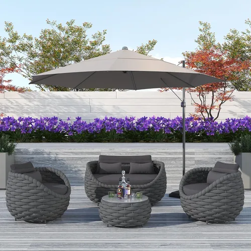 Miniatura 34 de TWT 3-Piece Woven Rope Patio Furniture Set, 2 Outdoor Armchairs with Soft Cushions + Round Aluminum Coffee Table, All-Weather Conversation Set for
