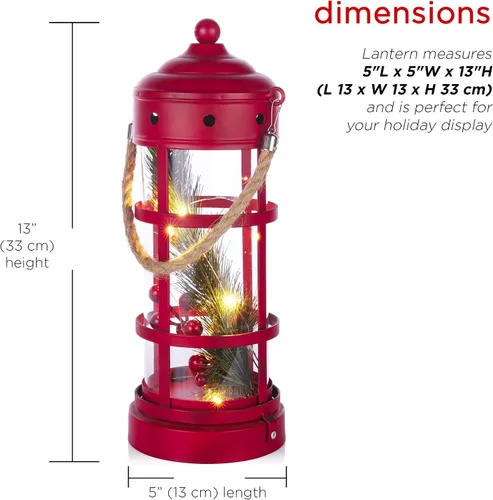 Miniatura 3 de Alpine Corporation Farol de Navidad de metal y vidrio de 13 pulgadas de alto con 8 luces LED blancas cálidas, temporizador integrado, decoración