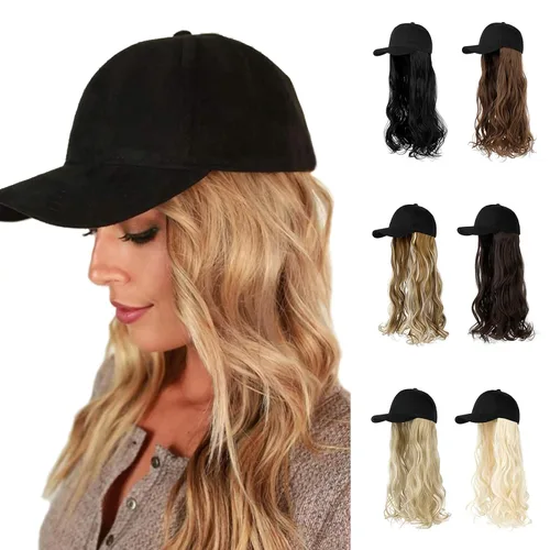 Miniatura 8 de AynnQueen Gorra de béisbol con extensiones de cabello para mujer, gorra ajustable con peluca sintética adjunta de 24 pulgadas, cabello ondulado