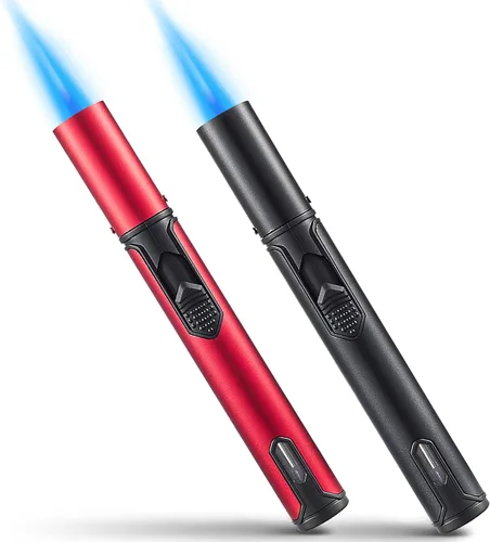 Urgrette Paquete de 2 Encendedores de Antorcha de Butano, Encendedor Tipo Pluma Recargable de 6 Pulgadas con Llama de Chorro Ajustable de Butano